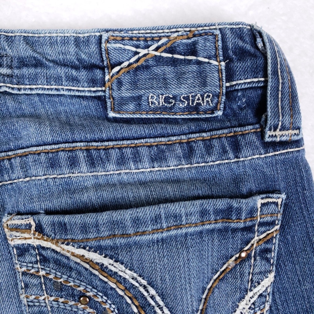 Big Star Jeans Sweet Boot Ultra Low Rise 26L Blue Embroidered Y2K Boho Chic - Picture 12 of 12